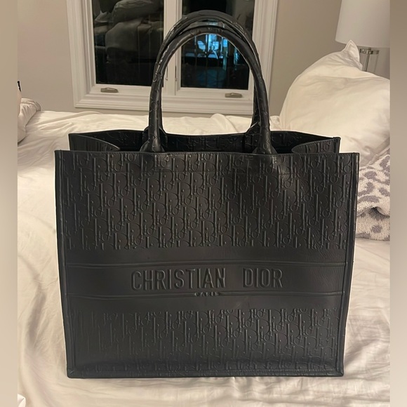 Christian Dior Large Book Tote Black Embossed Leather - Picture 1 of 16